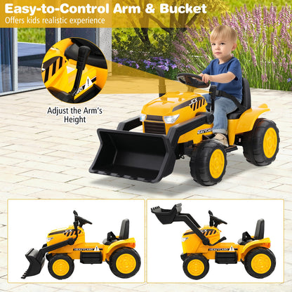 12V Battery Powered Bulldozer Digger with Adjustable Digging Bucket-Yellow