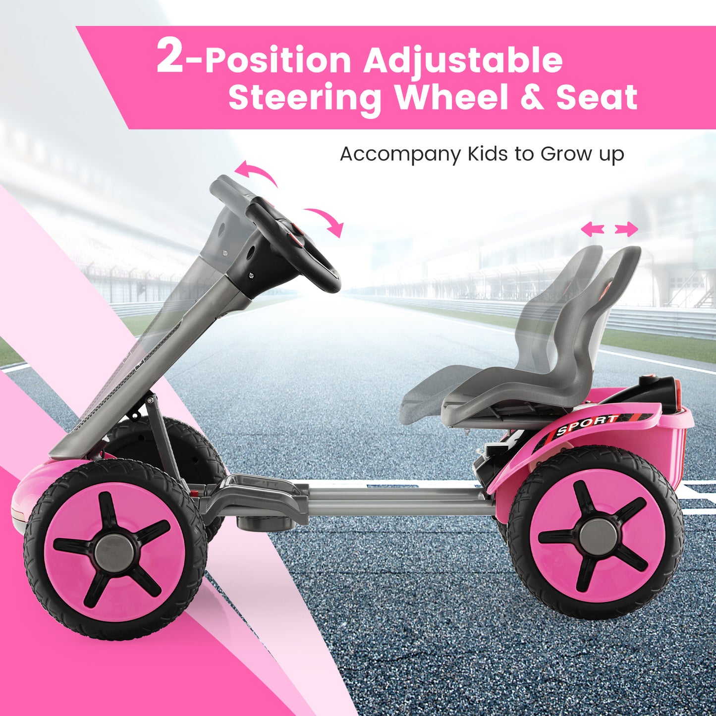 12V Electric Ride on Car with Adjustable Steering Wheel and Seat-Pink