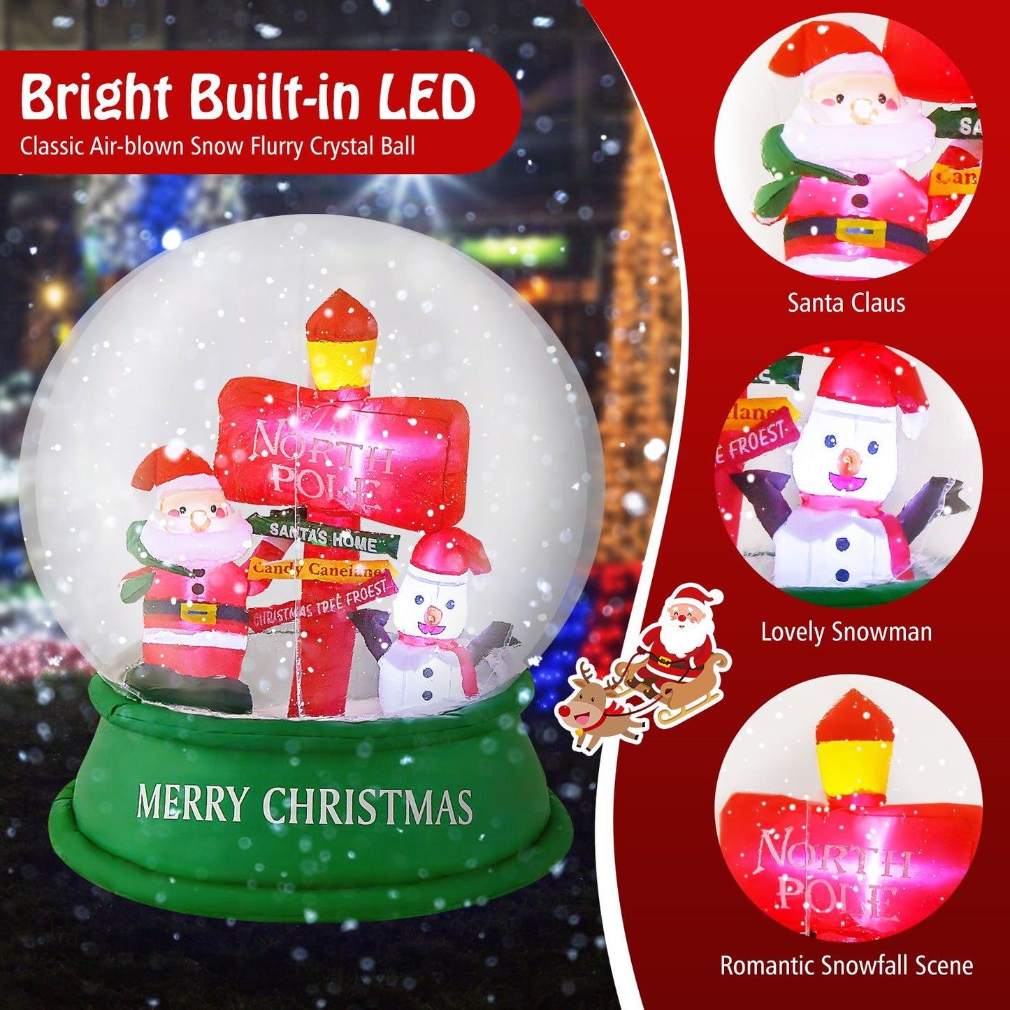 126 cm Christmas Light Up Crystal Ball Santa Snow Globe