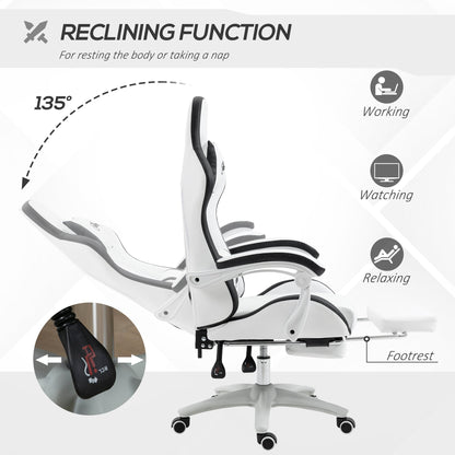 Vinsetto Racing Gaming Chair, Reclining PU Leather Computer Chair with 360 Degree Swivel Seat, Footrest, Removable Headrest and Lumber Support, White and Black