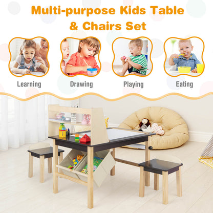 Kids Chairs Set with 2 Storage Bins and Paper Roll-Coffee