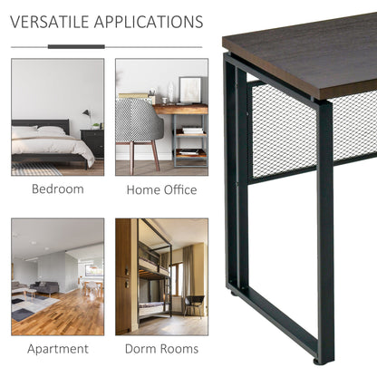 HOMCOM Wooden Computer Desk Study Standing Writing Table Workstation with Metal Frame, Brown