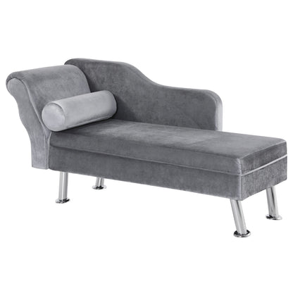 Velvet-Feel Chaise Longue with Cushion - Grey