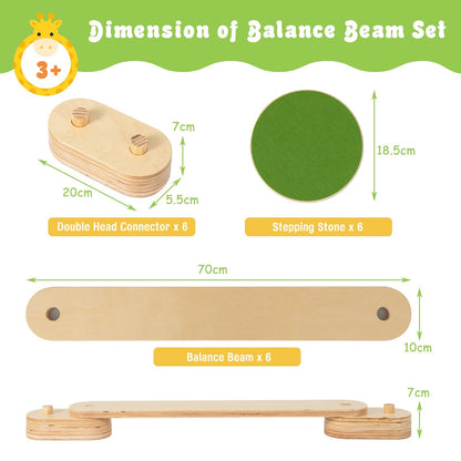 12 Pcs Kids Wooden Balance Beam with colourful Steeping Stones