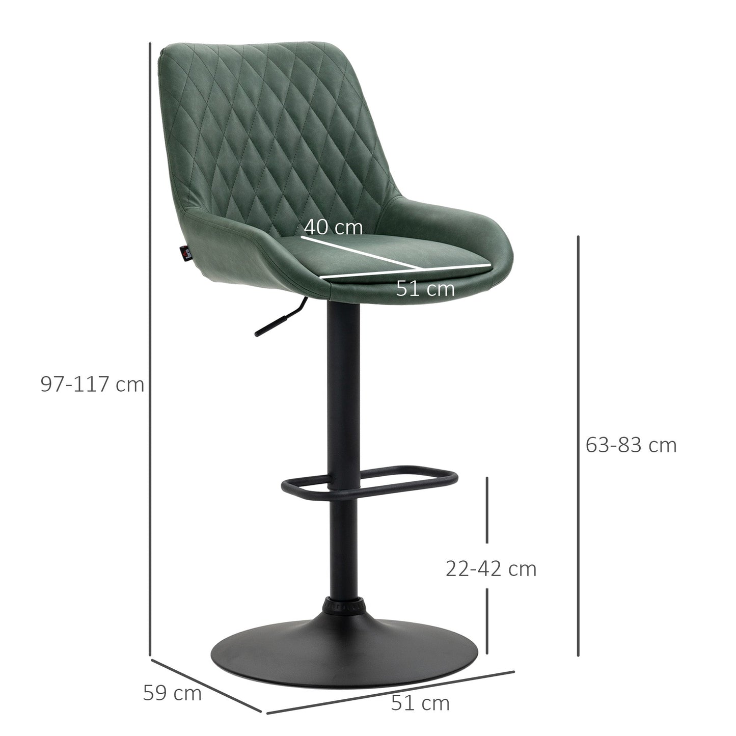 Retro Bar Stools Set of 2, Adjustable Kitchen Stool, Upholstered Bar Chairs with Back, Swivel Seat, Dark Green