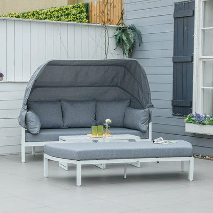 Outsunny 4 Pieces Outdoor Aluminium Patio Lounge Bed Furniture Set - White/Grey