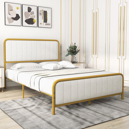 Upholstered Full Size Metal Bed Frame with Headboard-Full Size