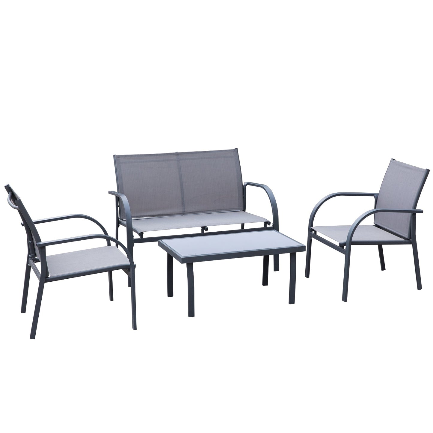 Outsunny 4 pcs Curved Steel Patio Furniture Set with Loveseat - Grey