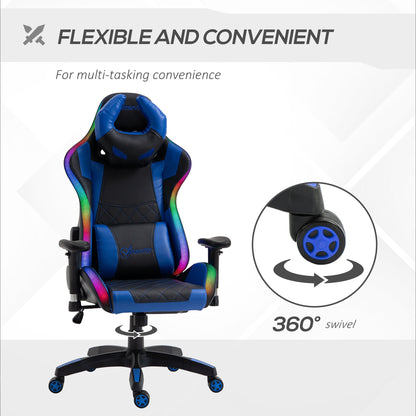 Vinsetto Reclining Gaming Chair with RGB LED Light - Black/Blue