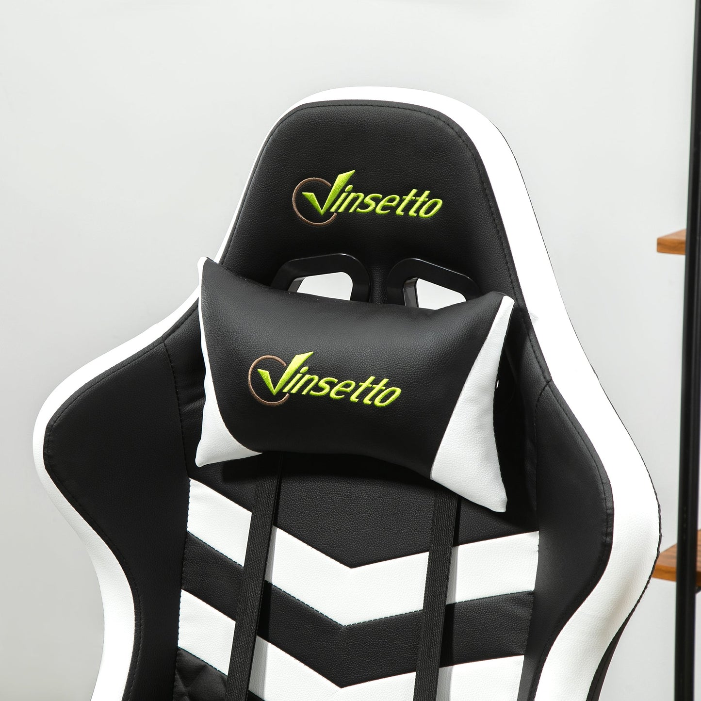 Vinsetto PVC Leather Gaming Desk Chair with Lumbar Support and Headrest - Black/White