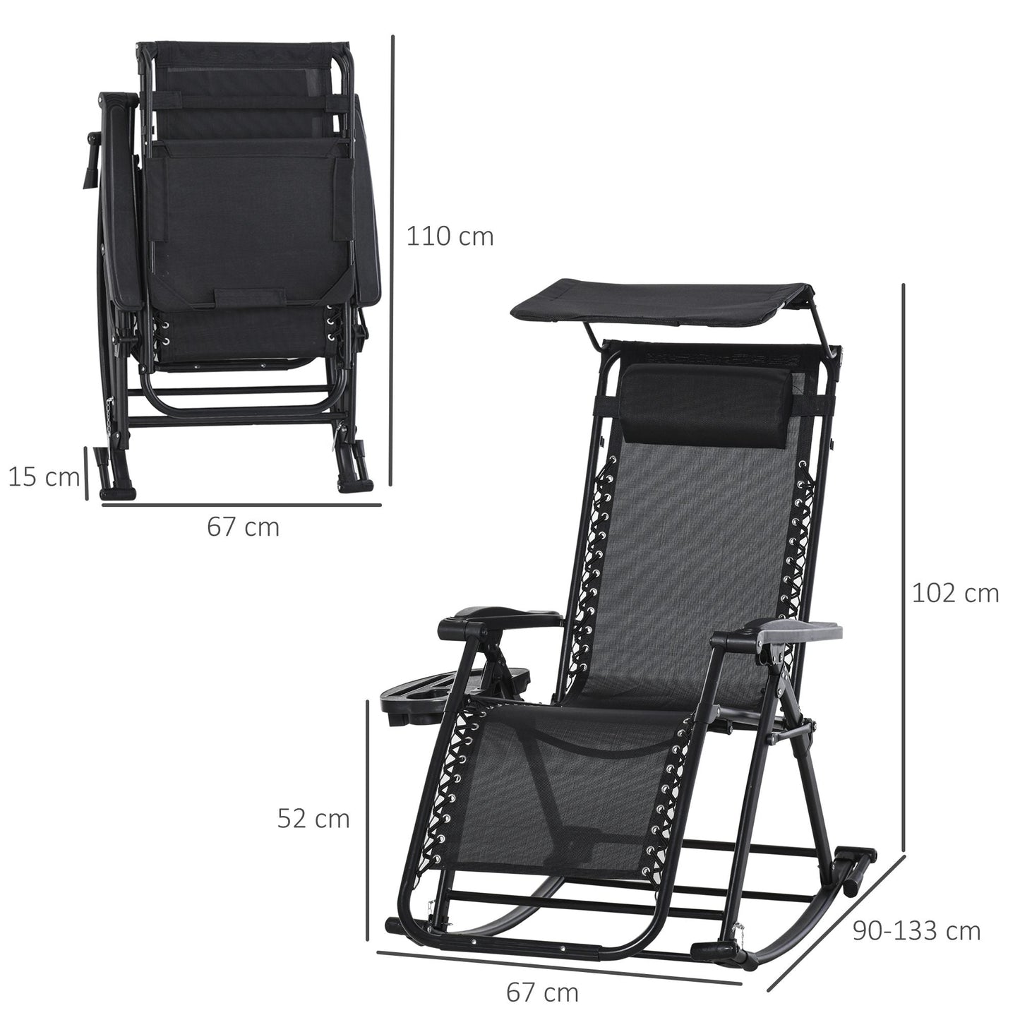 Outsunny Folding Recliner Chair Outdoor Lounge Rocker Zero-Gravity Seat w/ Adjustable