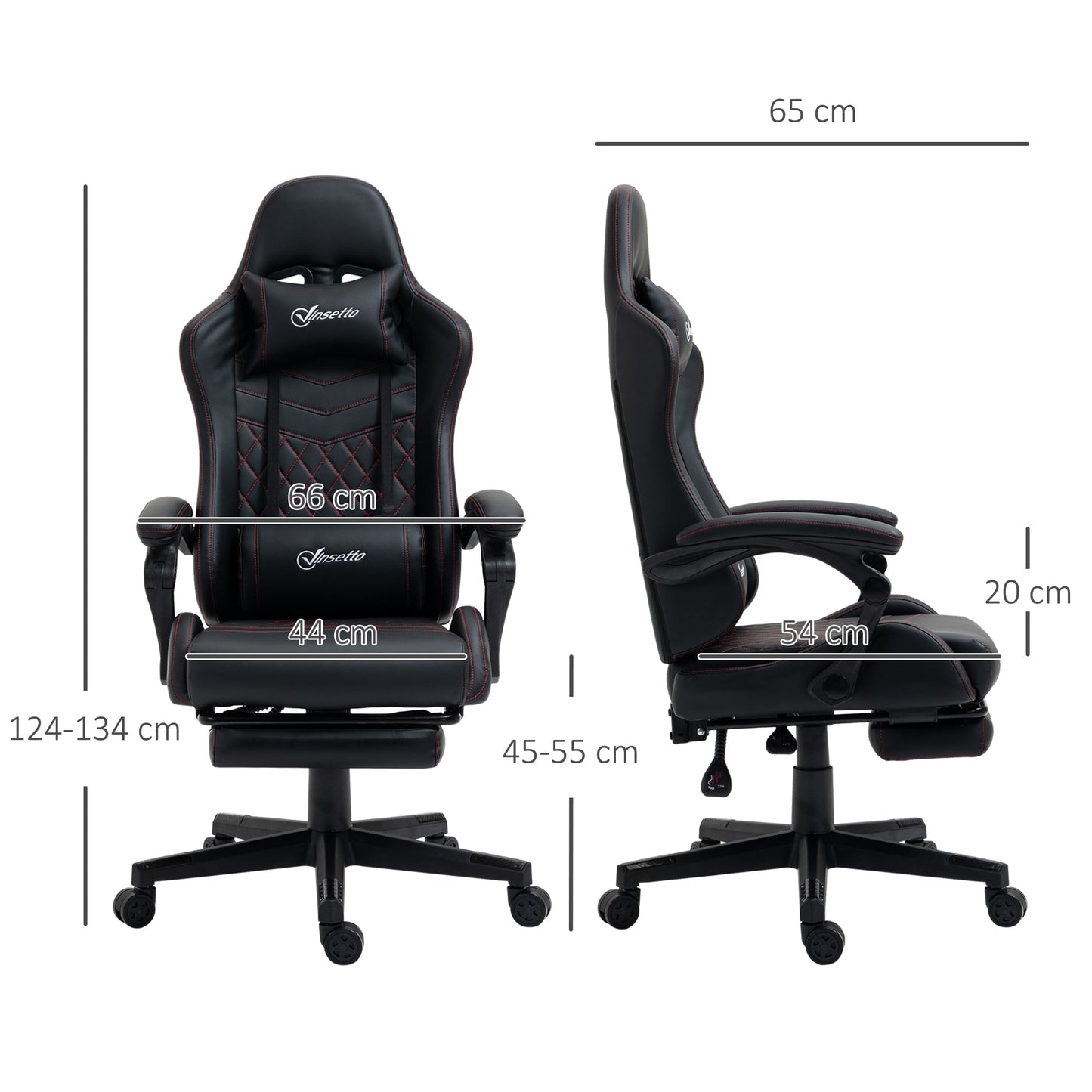 Vinsetto Racing Gaming Chair with Swivel Wheel, Footrest, Faux Leather Recliner Gamer Desk for Home Office, Black