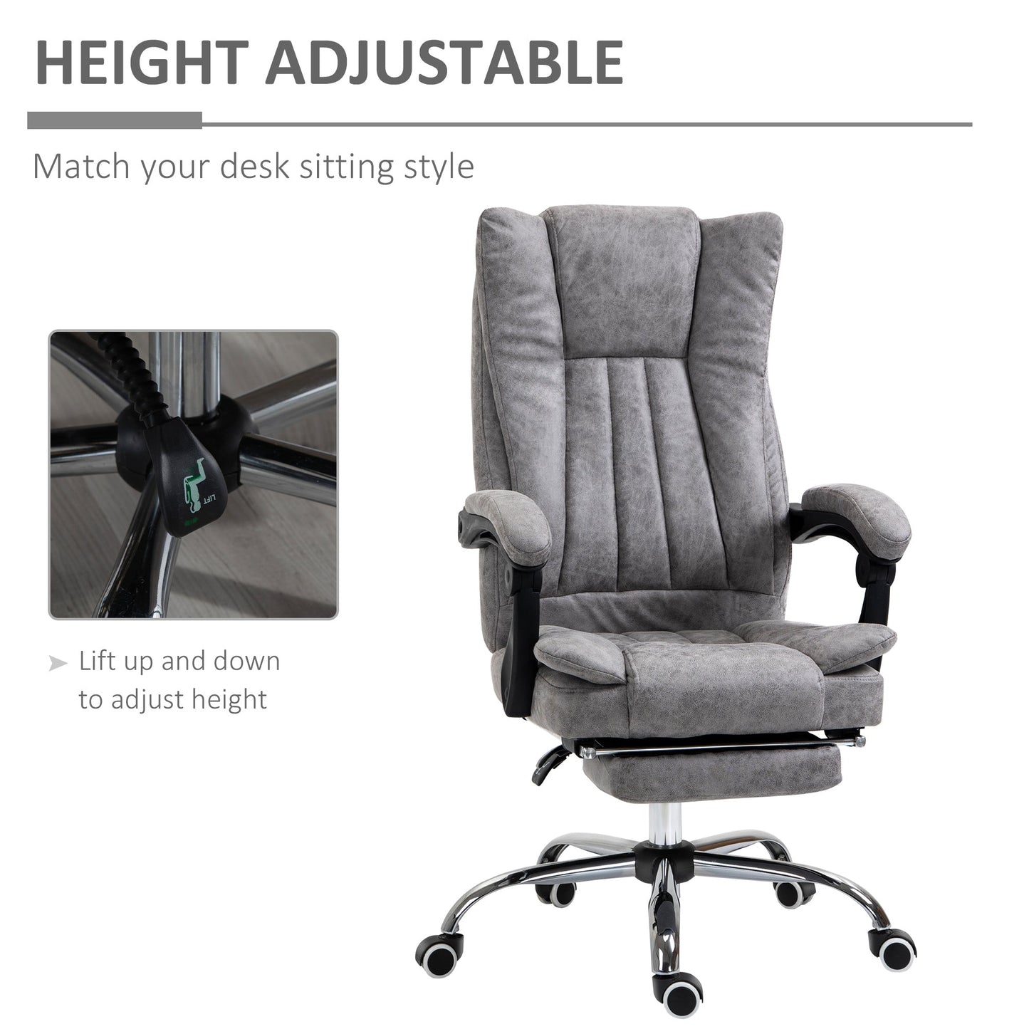 Vinsetto Reclining Office Chair with Armrests and Footrest -  Grey