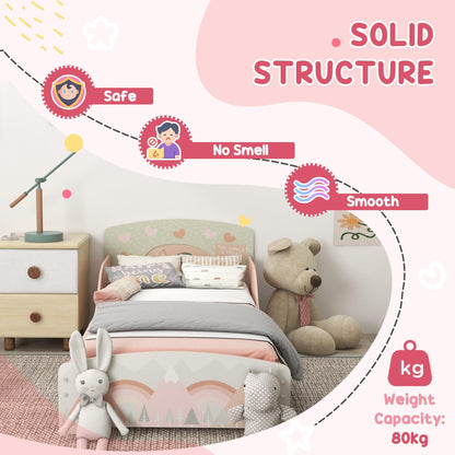 ZONEKIZ Toddler Bed Frame and Dressing Table Set, Pink Animal Design Furniture for Ages 3-6