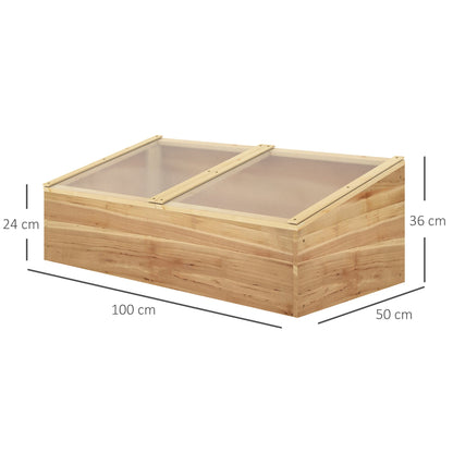 Wooden Cold Frame Greenhouse Garden Polycarbonate Grow House for Flowers, Vegetables, Plants, 100 x 50 x 36 cm, Natural