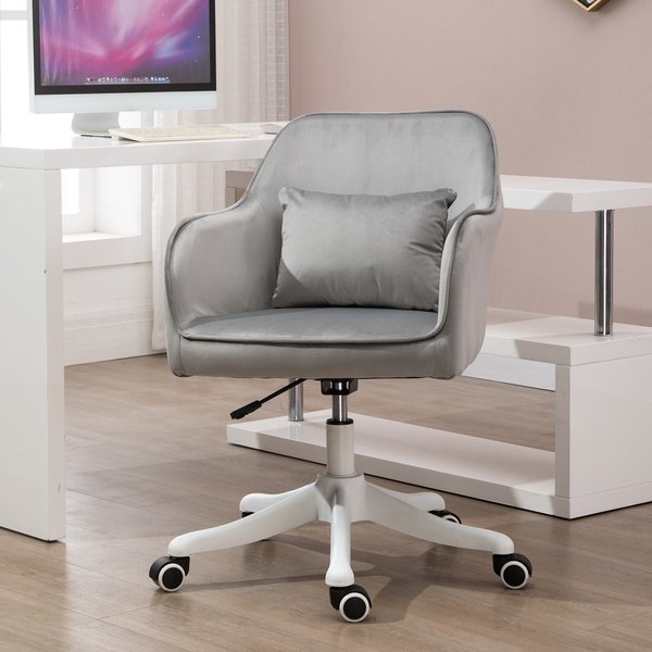  Faux Velvet Tub Office Chair w/ Pillow- Grey