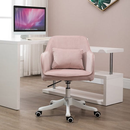  Faux Velvet Tub Office Chair w/ Pillow- Pink