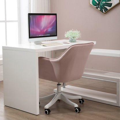  Faux Velvet Tub Office Chair w/ Pillow- Pink
