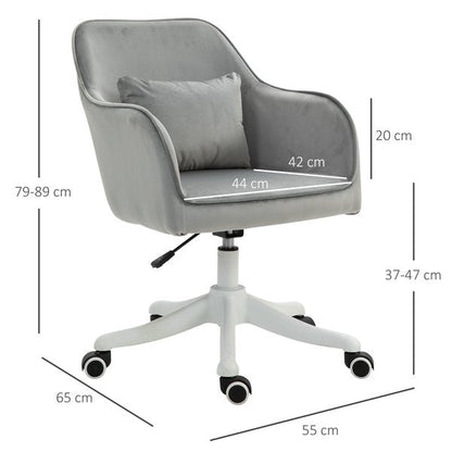  Faux Velvet Tub Office Chair w/ Pillow- Grey