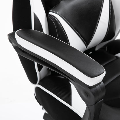 Vinsetto PU Leather Gaming Chair with Footrest and Headrest - White/Black