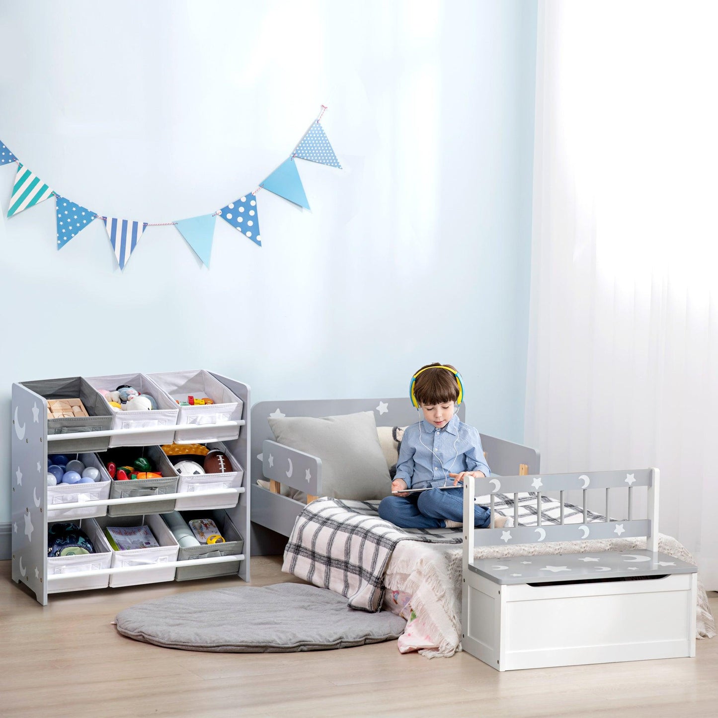 ZONEKIZ Storage Unit w/ 9 Removable Storage Baskets for Nursery Playroom - Grey