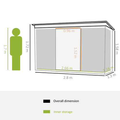 Outsunny 9ft x 4ft Corrugated Garden Metal Storage Shed Outdoor Equipment Tool Box with Kit Ventilation & Doors Light Green