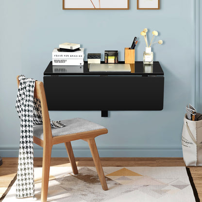 80 x 60 cm Wall Mounted Folding Table Drop-Leaf Floating Writing Desk-Black