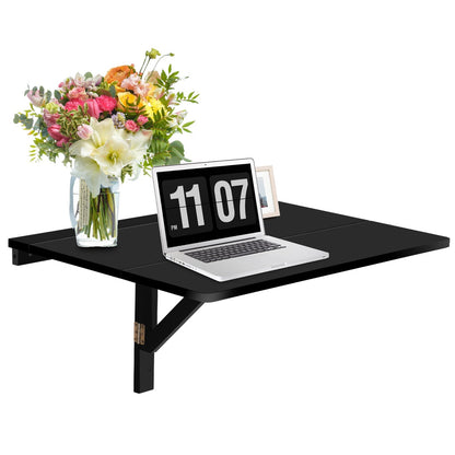 80 x 60 cm Wall Mounted Folding Table Drop-Leaf Floating Writing Desk-Black