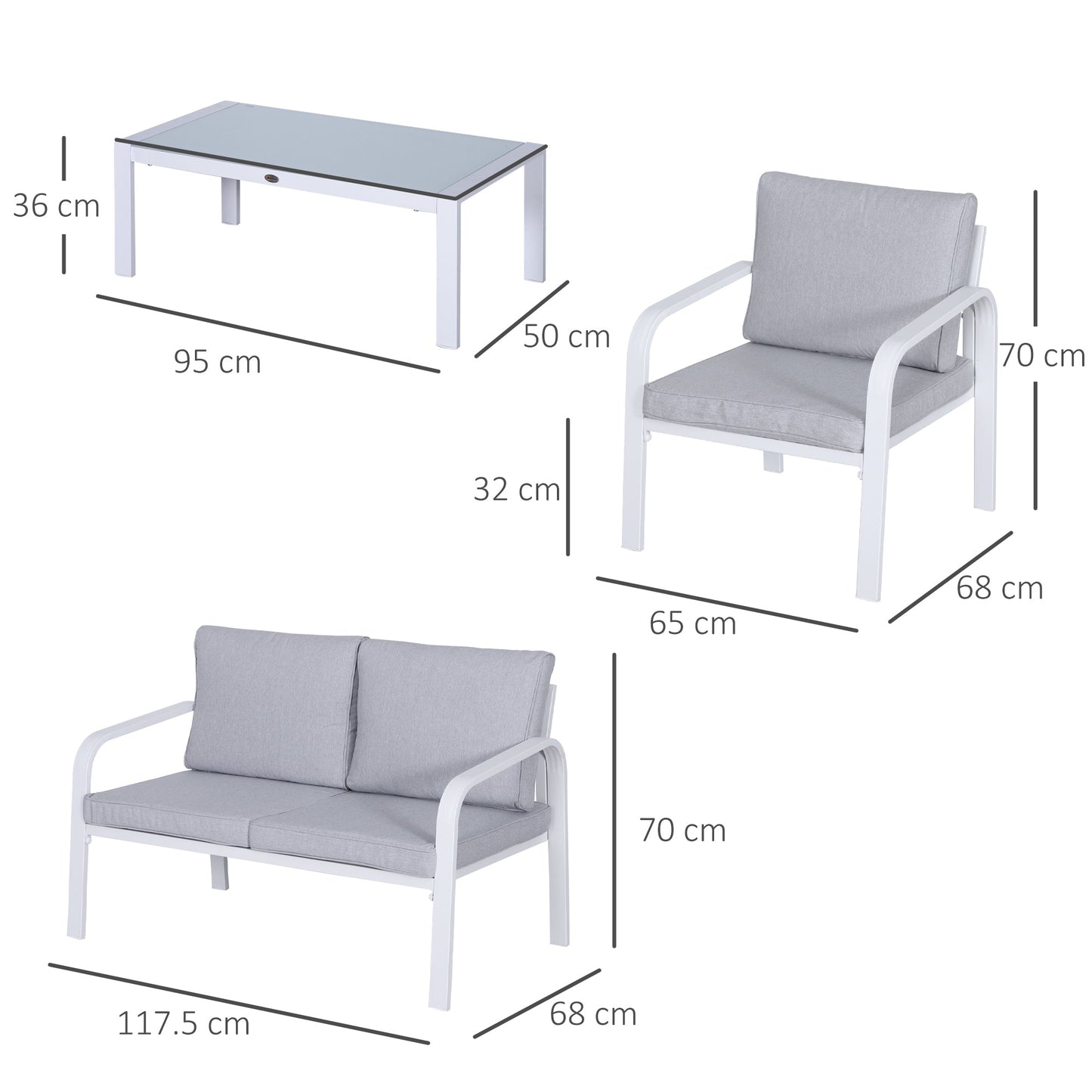 Outsunny 4-Piece Garden Sofa Set Aluminum Frame - White