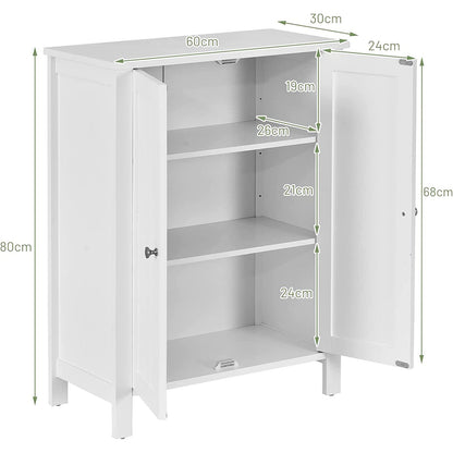 2-Door Freestanding Bathroom Floor Cabinet with Adjustable Shelves-White