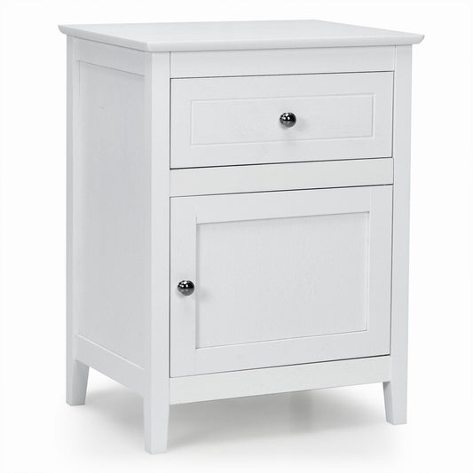 2-Tier Modern Badroom Nightstand with Drawer-White