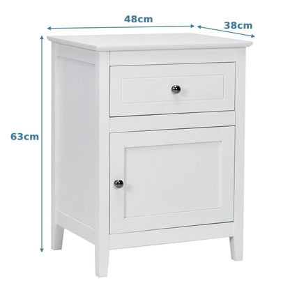 2-Tier Modern Badroom Nightstand with Drawer-White