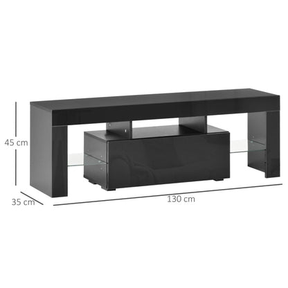 High Gloss Futuristic TV Stand, With LED Lights - Black