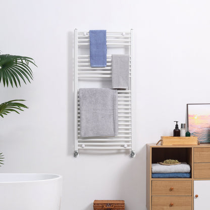 HOMCOM Straight Heated Towel Rail, Hydronic Bathroom Ladder Radiator Towel Warmer White