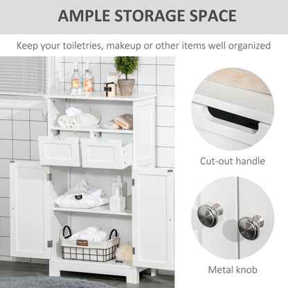 kleankin Bathroom Floor Cabinet Free Standing Storage Cupboard with 2 Drawers Adjustable Shelf White