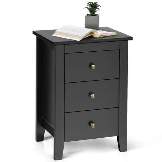 Wooden Nightstand with 3 Drawers and Stable Structure-Black