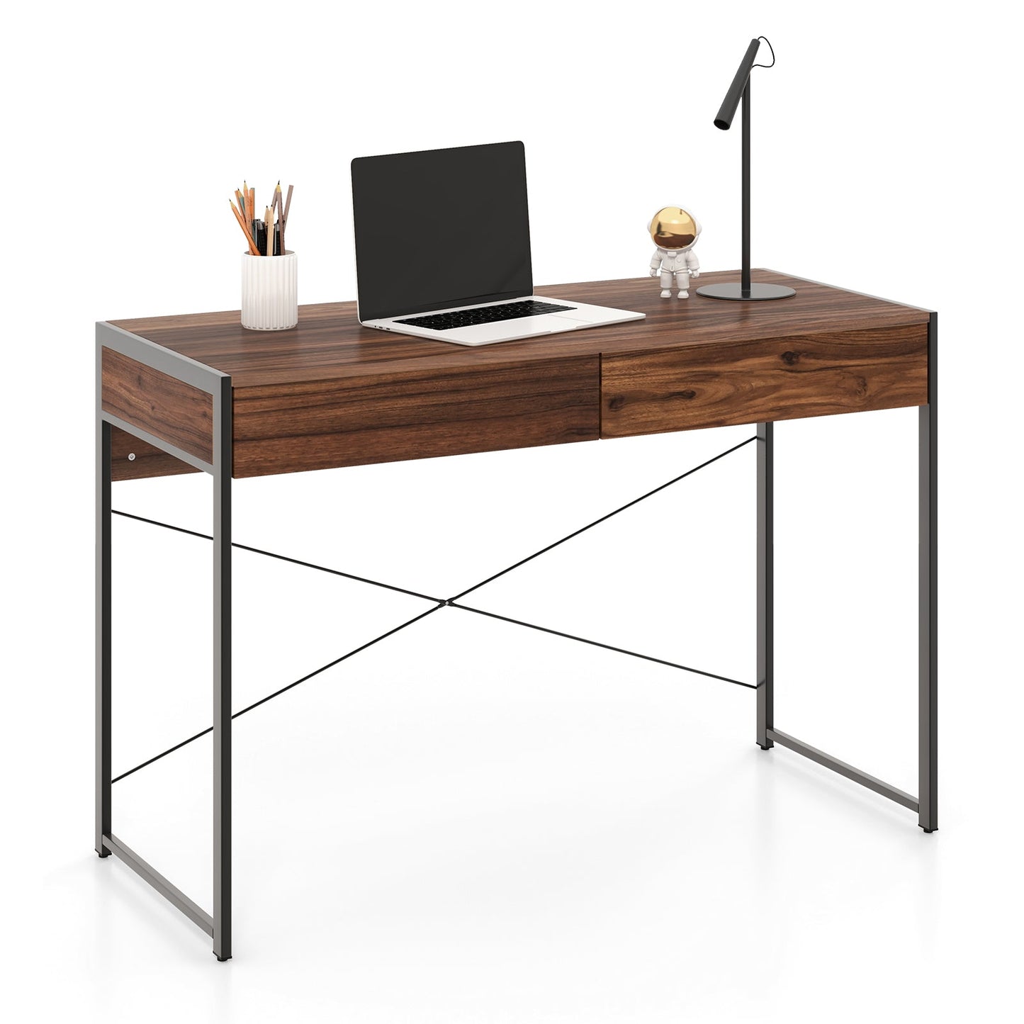 Wooden Study Computer Desk with 2 Drawers, 112 x 48 x 76cm -Brown