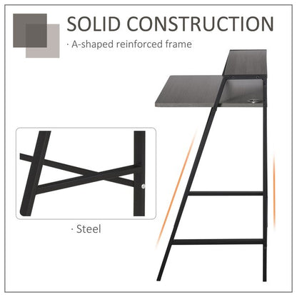 Wooden Writing Desk Computer Table With Storage Shelf, Steel Frame For Home Office