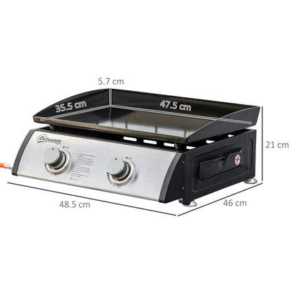 Gas Plancha Grill with 2 Stainless Steel Burner, 6kW, Portable Tabletop Gas BBQ with Non-Stick Griddle for Camping Picnic Garden Party Festival