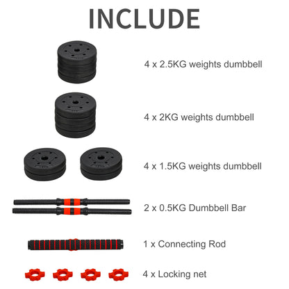 HOMCOM 25kg Adjustable 2 IN 1 Barbell Dumbbells Weight Set for Body Fitness Lifting