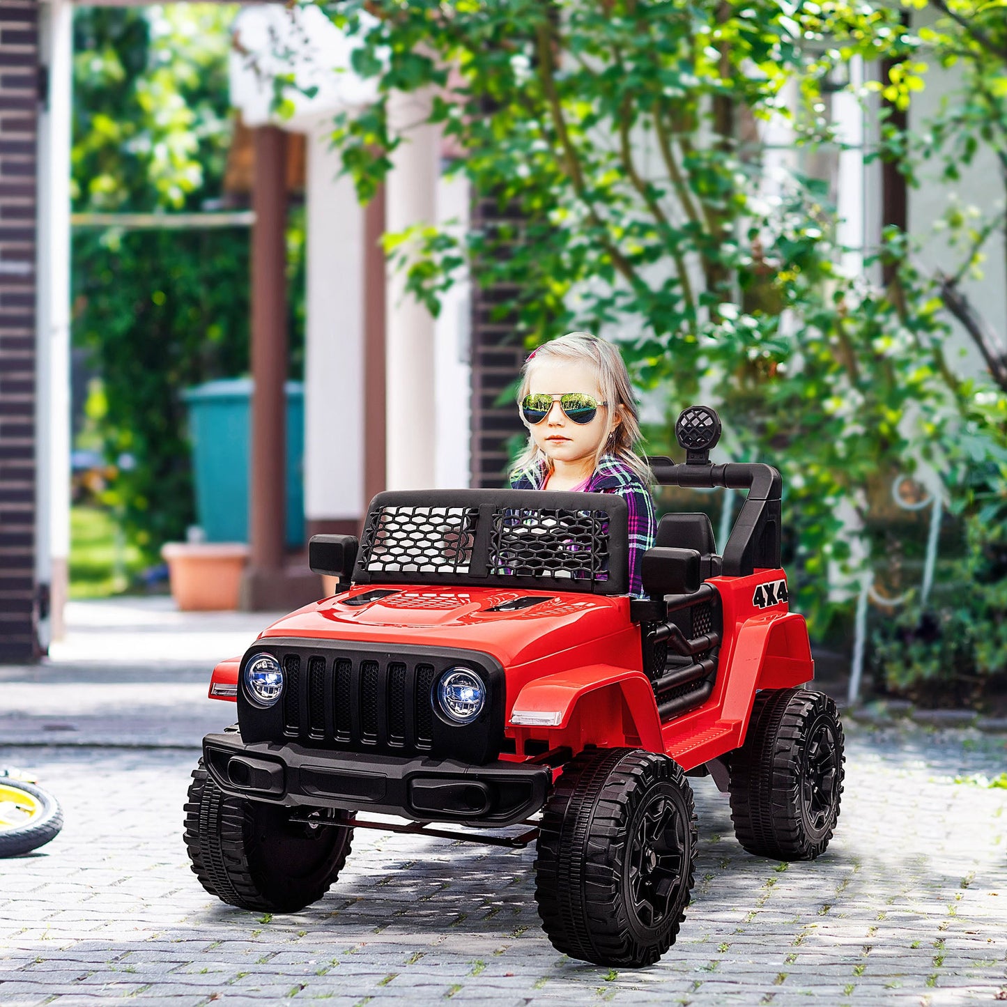 12V Battery-powered Kids Electric Ride On Car Truck Off-road Toy with Parental Remote Control Music Lights MP3 Suspension Wheels for 3-6 Years Old Red SUV Yrs