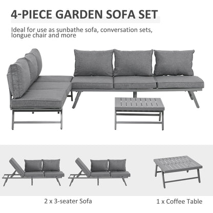 Outsunny 3 Pcs Garden Seating Set w/ Convertible Sofa Lounge Table - Grey