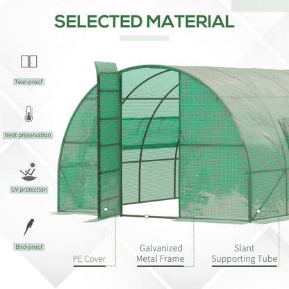 Outsunny Large Walk-In Greenhouse, Plant Gardening Tunnel Hot House with Metal Hinged Door, Galvanised Steel Frame & Mesh Windows (3 x 6M)