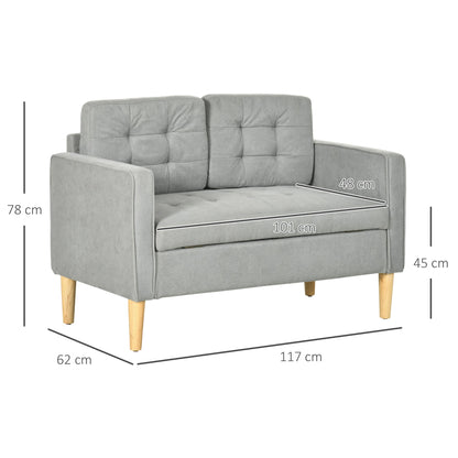 HOMCOM 2 Seater Storage Sofa Modern Loveseat w/ Wood Legs Back Buttons Comfortable Padding Home Office, Light Grey