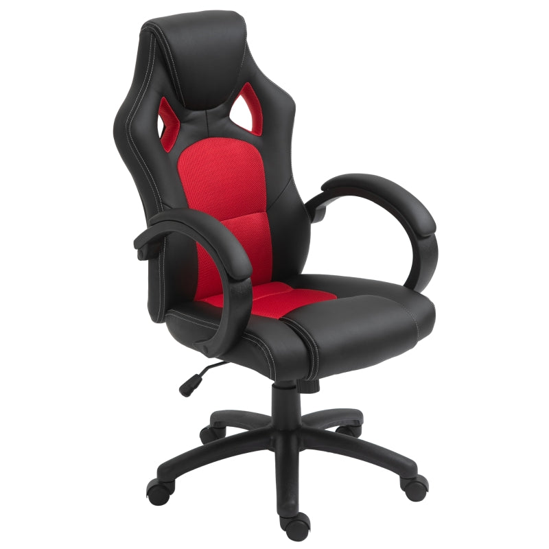 Vinsetto High-Back Office Chair Faux Leather Swivel Computer Desk Chair for Home Office with Wheels Armrests Black Red/Black