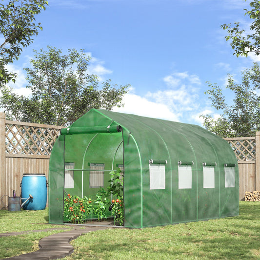 دفيئة Outsunny Walk in Polytunnel مع نوافذ وأبواب للحديقة والفناء الخلفي، باللون الأخضر