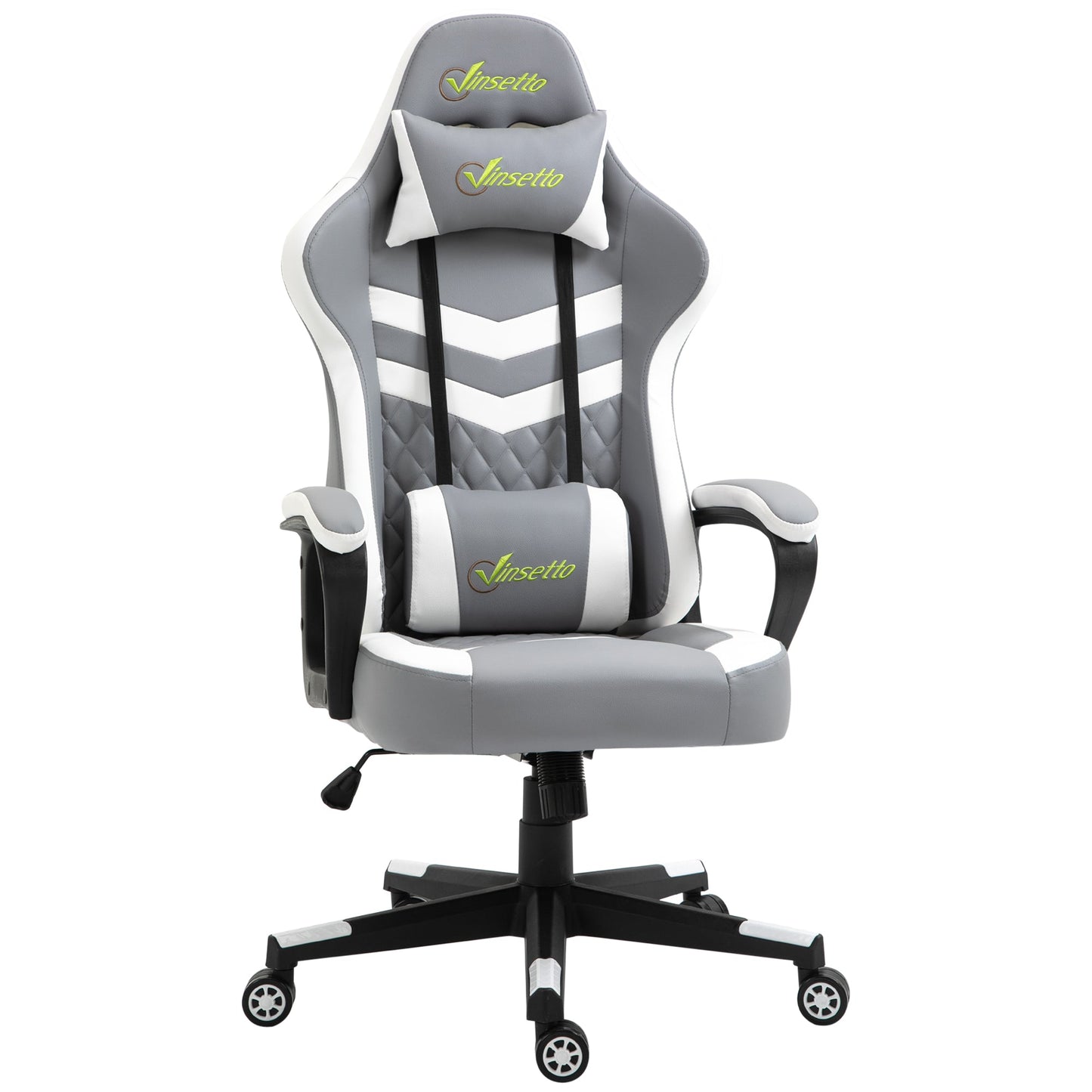 Vinsetto PVC Leather Gaming Desk Chair with Lumbar Support and Headrest - Grey/White