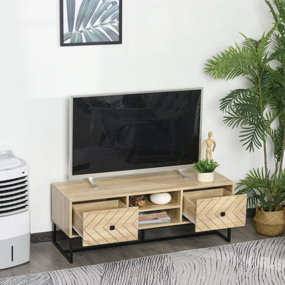 Steel Frame MDF 4-Compartment TV Media Unit Black/Oak