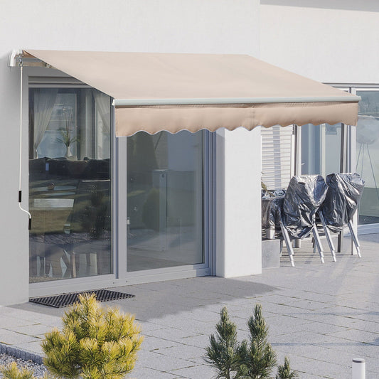 Window Awning Canopy Garden Outdoor Shelter Patio Sun Shade UV Blocker Light Weight Aluminium Frame w/ Hand Crank 3 x 2m Beige for Door &