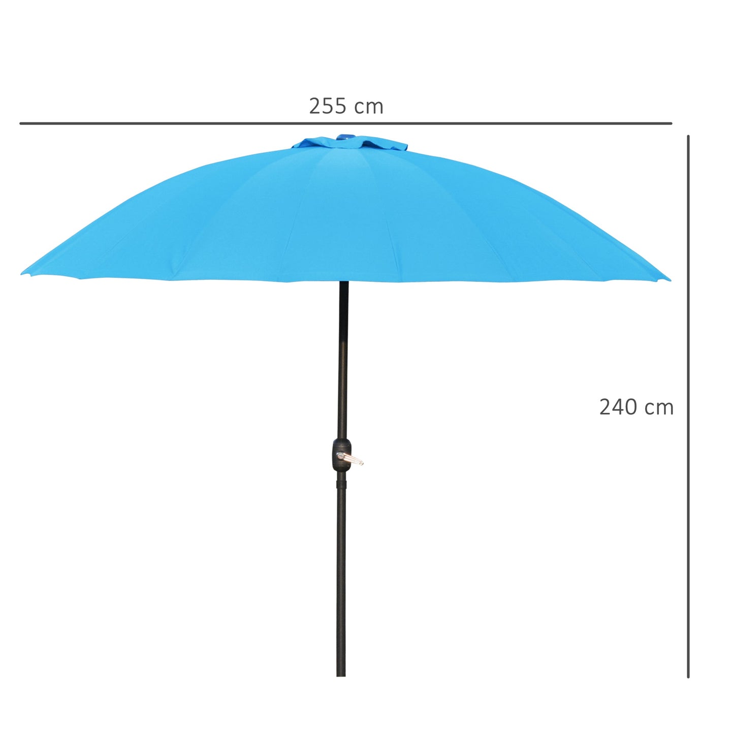 Ф255cm Patio Parasol Umbrella Outdoor Market Table Parasol with Push Button Tilt Crank and 18 Sturdy Ribs for Garden Lawn Backyard Pool Blue Adjustable Angle Detachable Structure